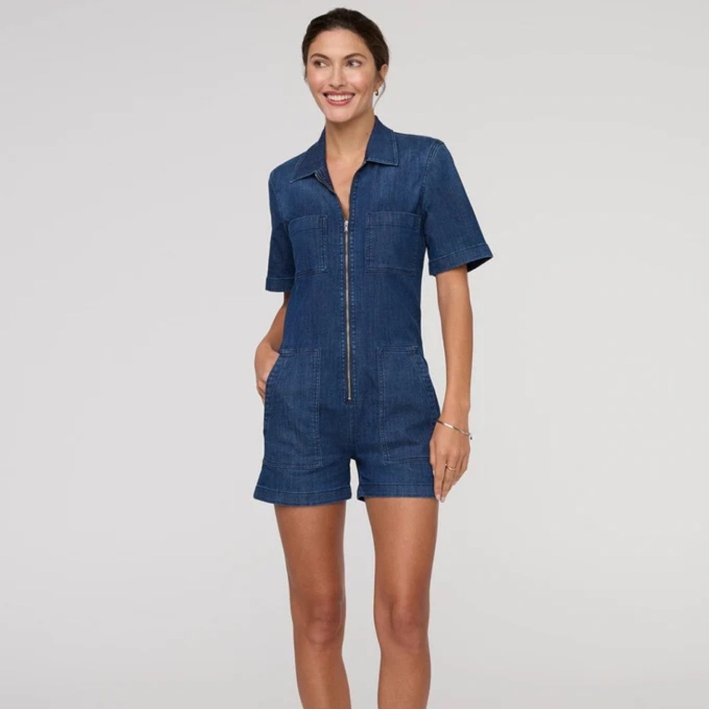 DUER Performance Denim Lite Romper L - Stone Wash
